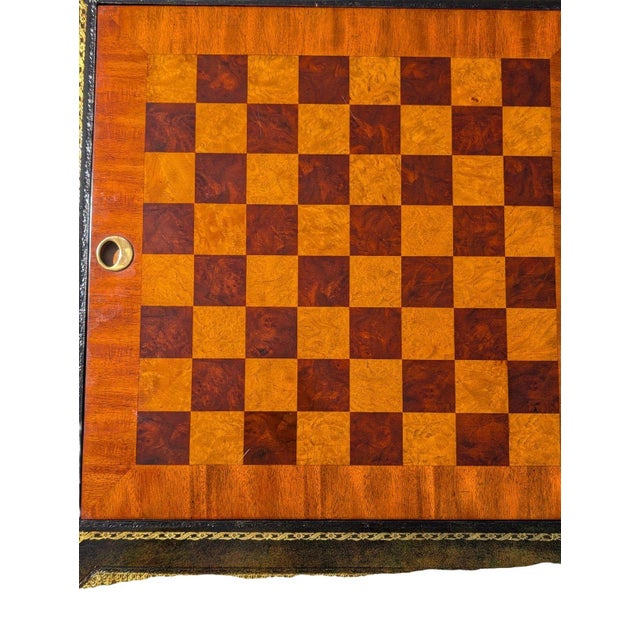 Wood Vintage Maitland-Smith Leather-Top Games Table With Chess, Checkers & Backgammon For Sale - Image 7 of 14