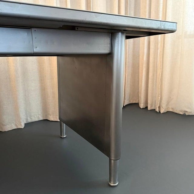 1950s Mid-Century Industrial Brushed Steel Police Station Desk For Sale - Image 10 of 11