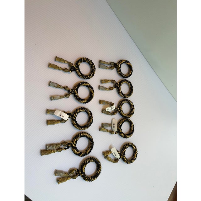 Vintage 1980s Black and Gold Ornate Elegant Napkin Holders With Worn Gold Tone Tassel - Set of Ten(10) For Sale - Image 9 of 10