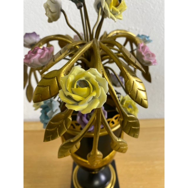 Ceramic Mid Century Vintage Italian Brass and Porcelain Whimsical Decorator Table Lamp For Sale - Image 7 of 11