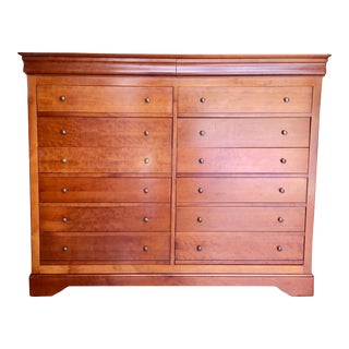 Grange French Country Louis Philippe Style Cherry Wood 14 Drawer Tall Chest Dresser - Made in France For Sale