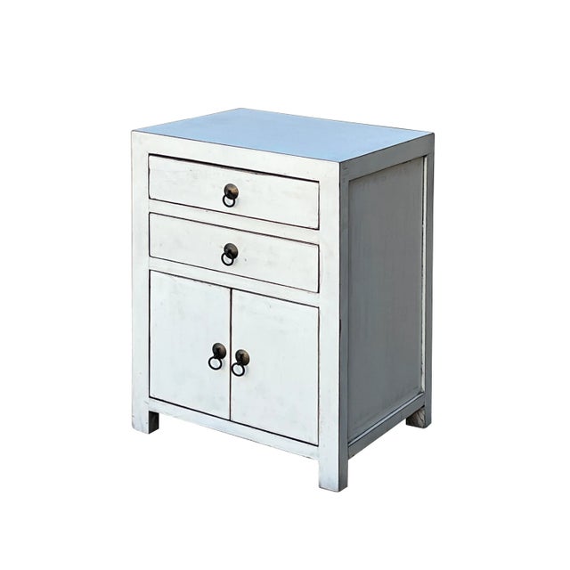 2020s Chinese Distressed Off White 2 Drawers End Table Nightstand For Sale - Image 5 of 6