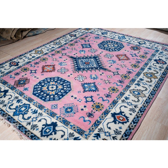8x10 Lt Fuchsia Ivory Traditional Classic Kazak Hand Knotted Wool Carpet Rug For Sale In New York - Image 6 of 6