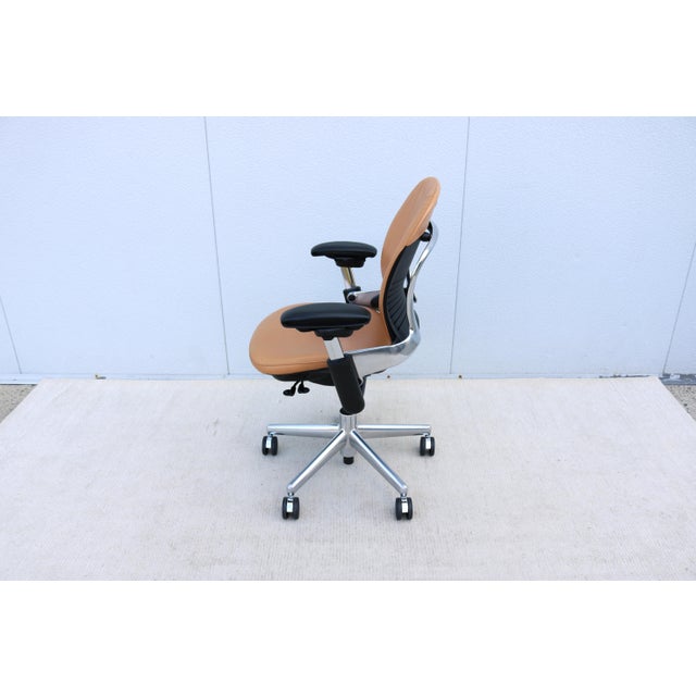 Metal Steelcase Leap Coach Limited Edition Ergonomic Desk Chair in Camel Tan Leather For Sale - Image 7 of 18