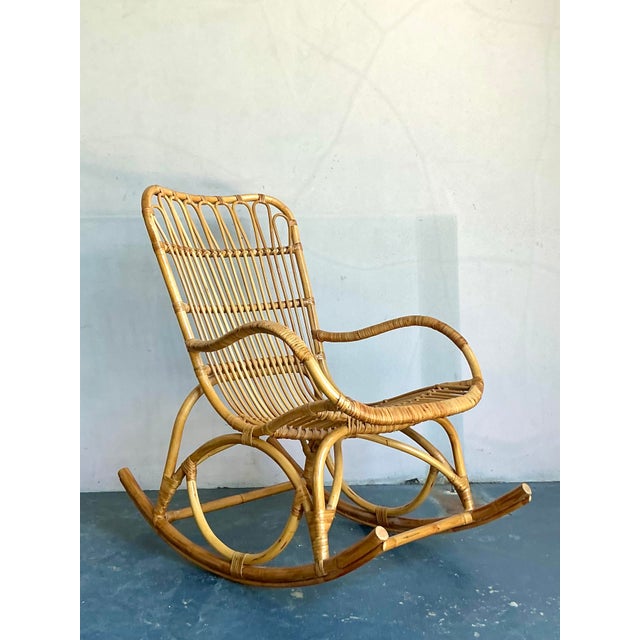 Wood Vintage Boho Loop Rattan Rocking Chair For Sale - Image 7 of 8