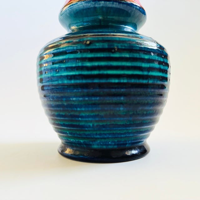 Mid Century West German Pottery Vase by Bay Keramik - Red and Blue For Sale - Image 4 of 10