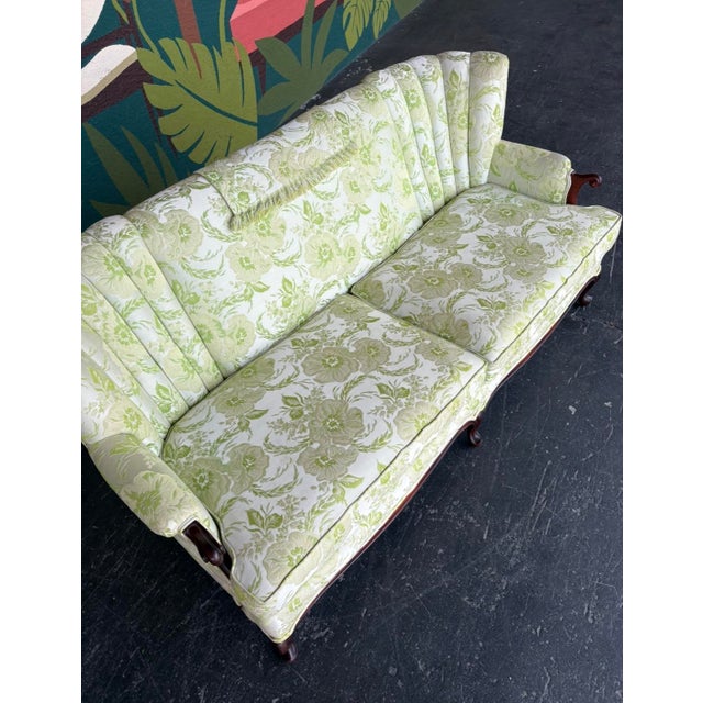 Antique Key Lime Floral Channel Back Sofa For Sale In Tampa - Image 6 of 15