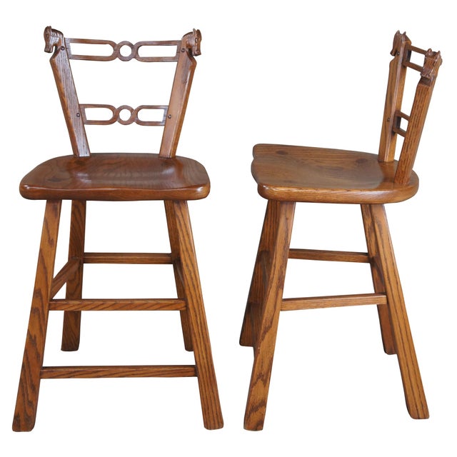 4 Vintage Romweber Viking Oak Equestrian Horse Head Bar Counter Stools