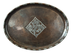 Arts & Crafts Oval Hammered Copper and Pewter Tray by Hugh Wallis, United Kingdom, 1910s