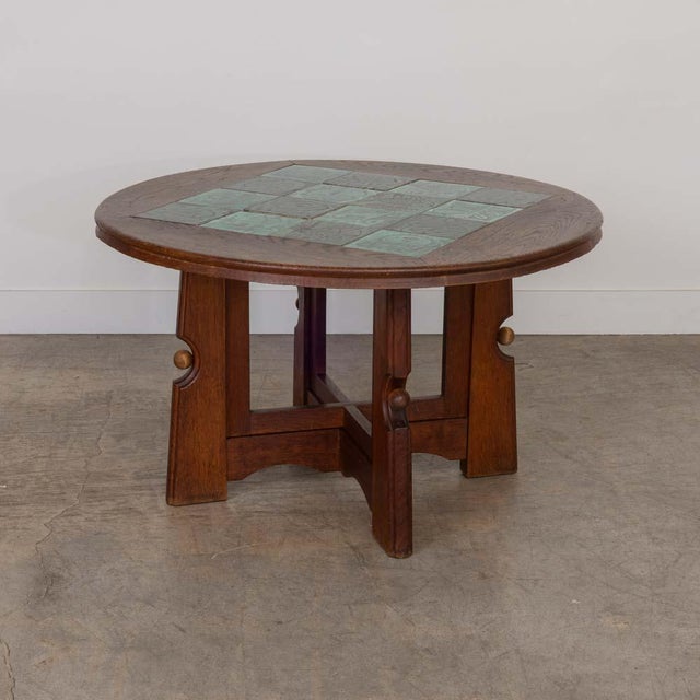 Guillerme et Chambron 1950s French Adjustable Oak and Tile Table by Guillerme Et Chambron For Sale - Image 4 of 17
