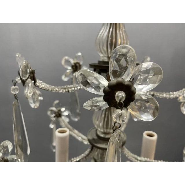 Crystal Beaded Bronze Flower Chandelier, 1950s For Sale - Image 6 of 10