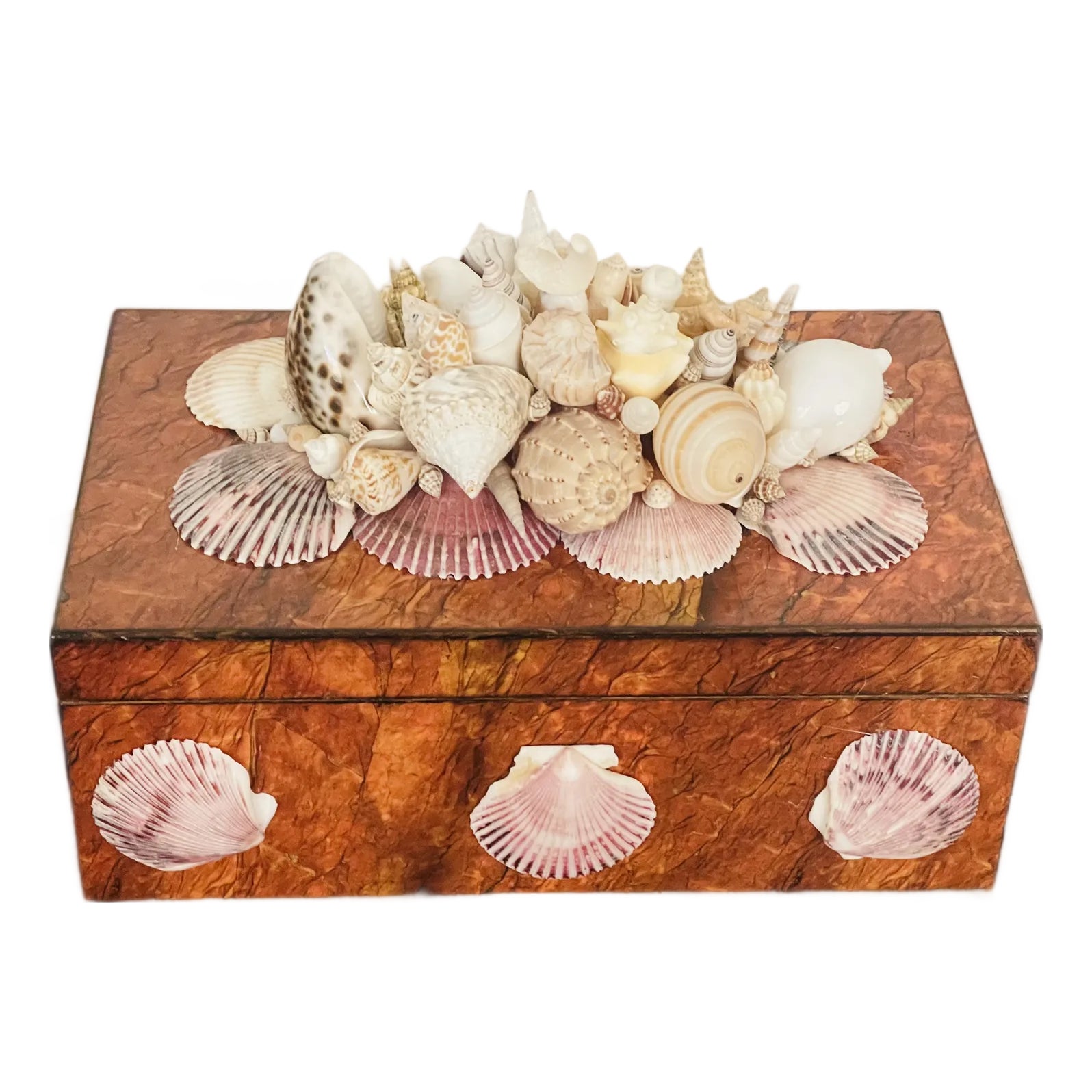 1960s Spectacular Wood Sea Shell Encrusted Treasure Box Maitland Smith ...