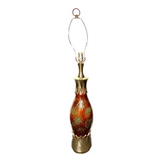 Mid 20th Century Mid-Century Modern Pottery Ceramic Lamp Spot Glazed in Burnt Orange and Mint Green For Sale