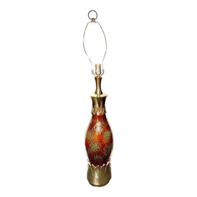 Mid 20th Century Mid-Century Modern Pottery Ceramic Lamp Spot Glazed in Burnt Orange and Mint Green For Sale