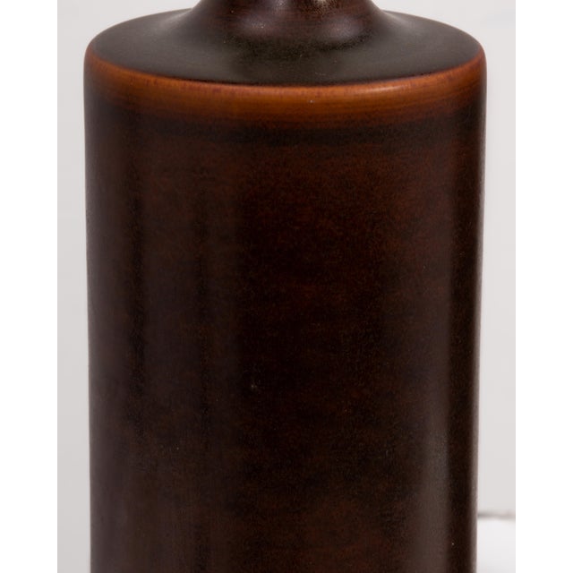 Brown Lotte and Gunnar Bostlund Brown Cylindrical Table Lamps Model 1700 Marked a Pair For Sale - Image 8 of 16