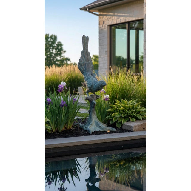 1990s 1990s Grand-Scale Verdigris Bronze-Style Parrot Sculpture on Tree Trunk For Sale - Image 5 of 7