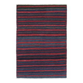 Rug & Kilim's Contemporary Rez Kilim With Navy and Red Striped Design For Sale