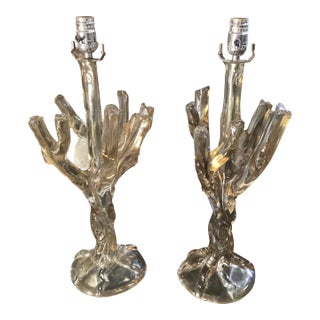 Vintage Mid 20th Century Clear Coral Resin Table Lamps - a Pair For Sale