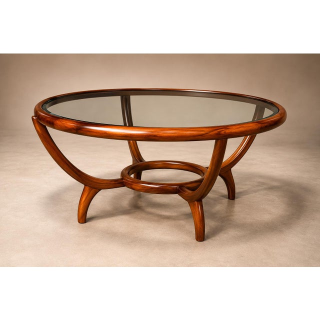 Brown Round Coffee Table in Caviúna Wood & Glass by Giuseppe Scapinelli, Brazil, 1950s For Sale - Image 8 of 18