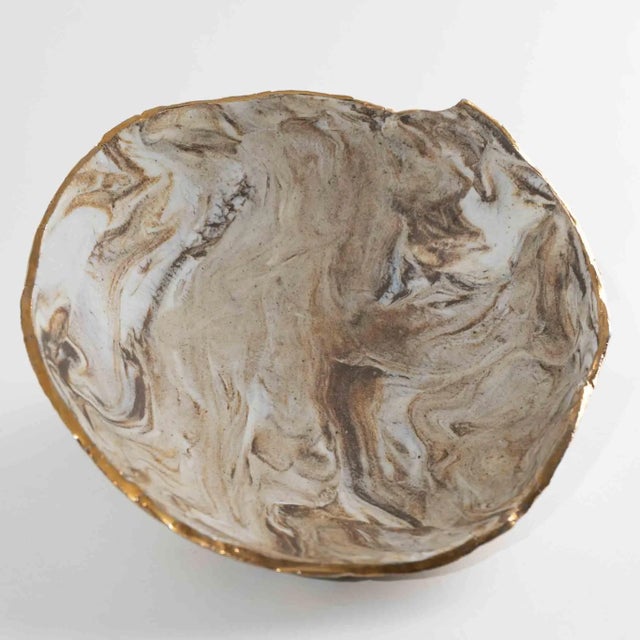 Beige Vintage Tan and Off White Marbled Studio Pottery Bowl For Sale - Image 8 of 12