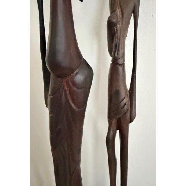 Wood Antique Ebony Wood Hand Carved African Folk Sculptures - Set of 2 For Sale - Image 7 of 14