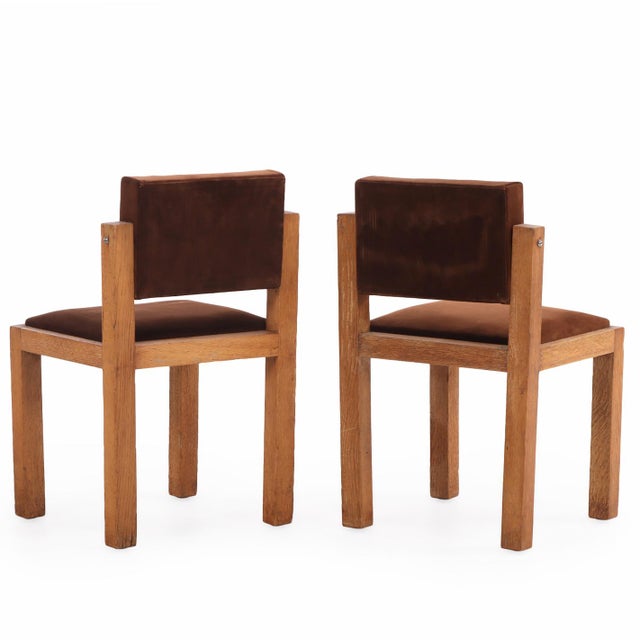 French Pair of French Brutalist Oak Side Chairs With Adjustable Tilting Backs, C 1960 For Sale - Image 3 of 5