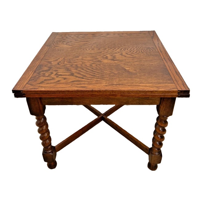 Antique Expanding Pub Kitchen Table Barley Twist Legs English Tiger Oak For Sale In Palm Springs - Image 6 of 13