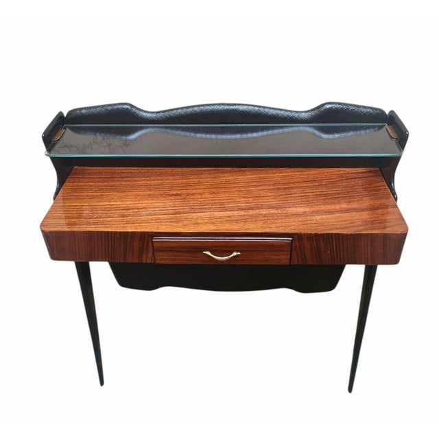Mid-Century Modern Wooden Wall Console Table with Glass Shelf and Drawer from Paolo Buffa, Italy, 1950s For Sale - Image 3 of 9