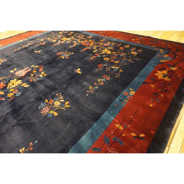 1920s Vibrant Burst of Floral Antique Floral Vase Chinese Modern Art Deco Rug For Sale In New York - Image 6 of 9