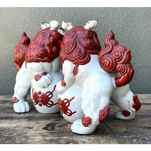 Vintage Asian Glazed Ceramic Foo Dogs - Set of 2 For Sale - Image 11 of 12