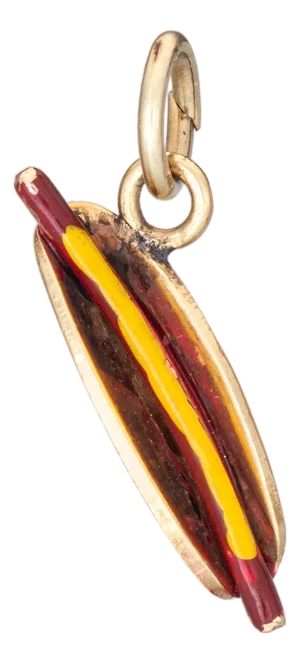 Vintage Hot Dog Charm 14k Yellow Gold Pendant Red Yellow Enamel Food Jewelry