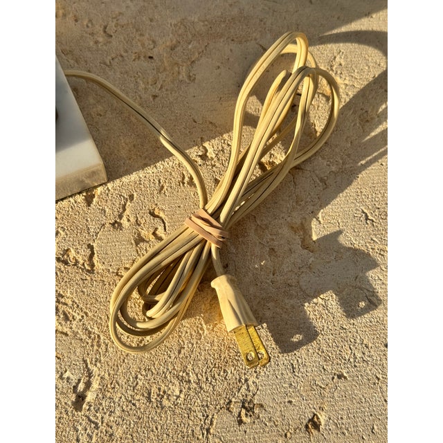 Metal Vintage Hand Painted Pink & Blue Floral Milk Glass & Brass Lamps on Marble Bases - a Pair For Sale - Image 7 of 7