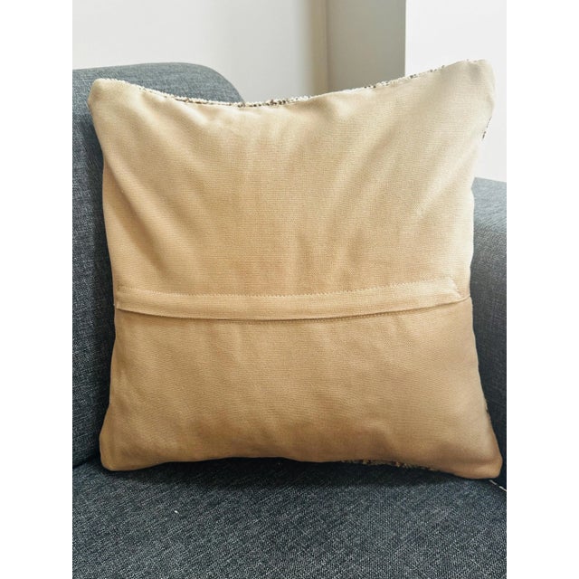 Vintage Turkish Isparta Rug Pillow Cover 16x16 – Geometric Wool Cushion Earthy Tones For Sale - Image 12 of 12