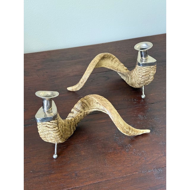 1990s Resin Ram Horn Candlesticks For Sale - Image 4 of 7