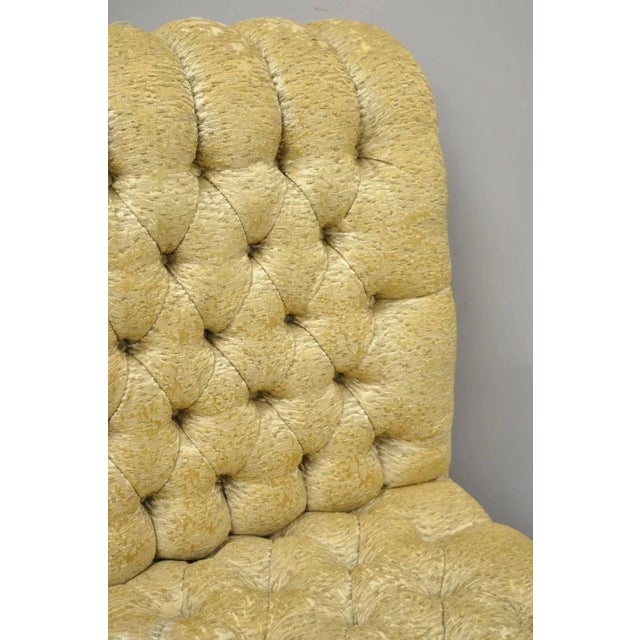 Tan Early 20th Century Hollywood Regency French Style Rolled Back Tufted Slipper Lounge Chairs - Pair For Sale - Image 8 of 11