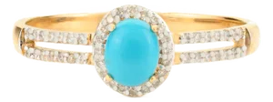 14k Yellow Gold Diamond Turquoise Women's Engagement Ring Size 6.5