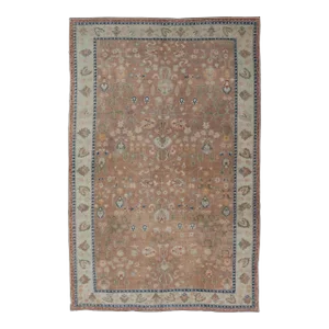 Mid 20th Century Colorful Turkish Oushak Rug in Salmon Background With All-Over Floral Design