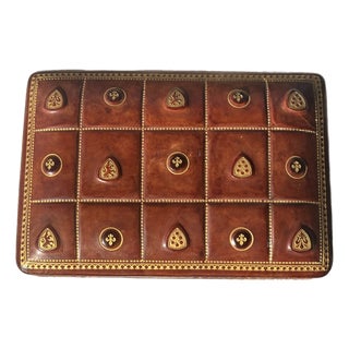 Mid-Century Italian Leather Quilted Playing Card Box by Bigliocchi Roma For Sale