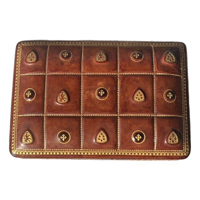 Mid-Century Italian Leather Quilted Playing Card Box by Bigliocchi Roma For Sale