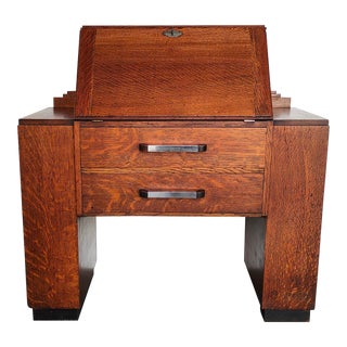 Art Deco Tiger Oak Wood Bureau Bookcase 1920s For Sale