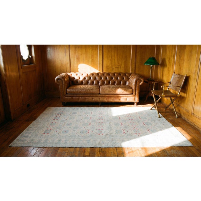 Textile 1920s Ivory Diamond Antique Indian Agra Rug 7'x 4' 6" Knotted Cotton Carpet For Sale - Image 7 of 7