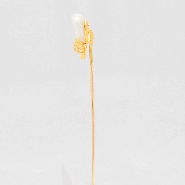 Mid-Century Modern Vintage 14k Gold & Blister Pearl Gourd or Eggplant Stickpin For Sale - Image 3 of 12