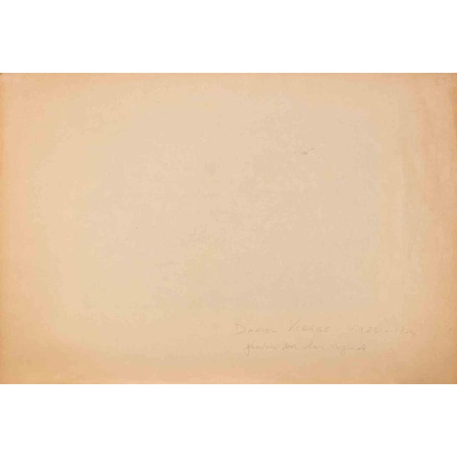 Woodcut print realized in the late 19th Century. Signed in the block lower right Vierge. This impressive large-format wood...