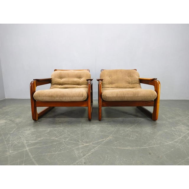 Scandinavian Lounge Chairs in Wood and Corduroy Upholstery, 1970s, Set of 2 For Sale - Image 3 of 15
