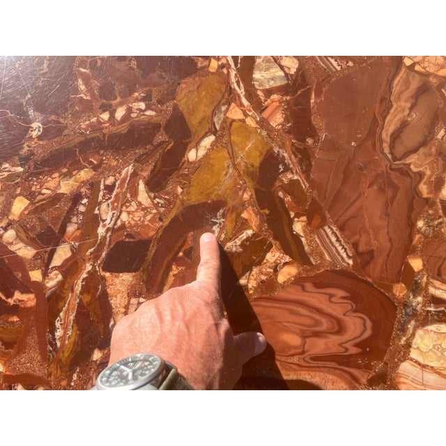 Red Round Mid Century Modern Onyx Table, Aluminum Base, 1970s For Sale - Image 8 of 12