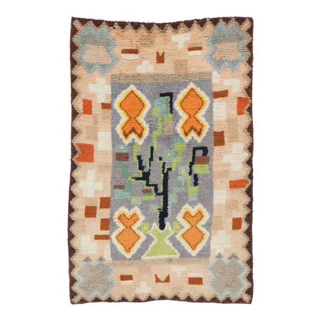 Vintage Swedish Rya Rug With Polychromatic Geometric Motifs - Rug & Kilim For Sale