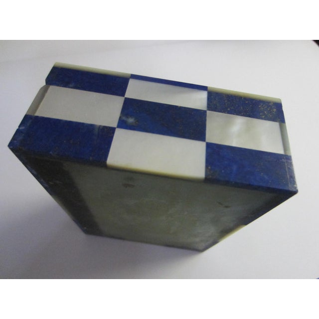 Lapis Lazuli Intarsia Mother of Pearl Vintage Jewelry Box For Sale - Image 10 of 14