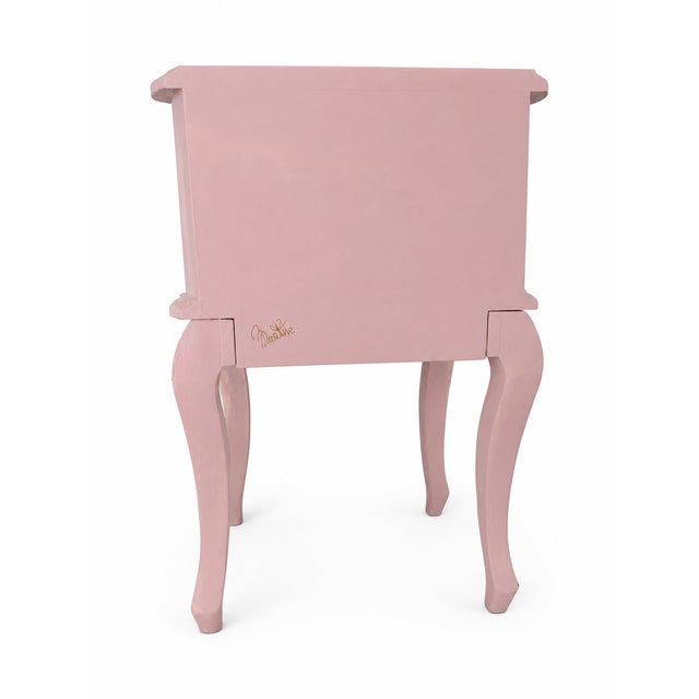 Vintage French Pink Distressed Nightstand With Floral Carvings For Sale - Image 13 of 13