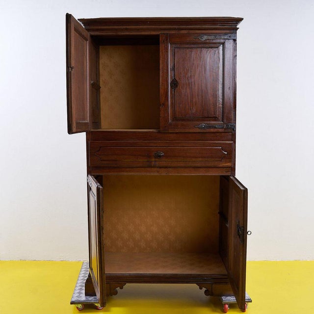 Wood Antique Pantry Cabinet in Walnut Wood For Sale - Image 7 of 18