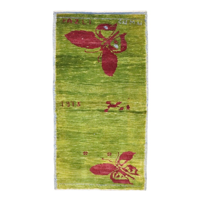 Green Turkish Anatolian Butterfly Rug dated 1975 rug no. j4972 For Sale